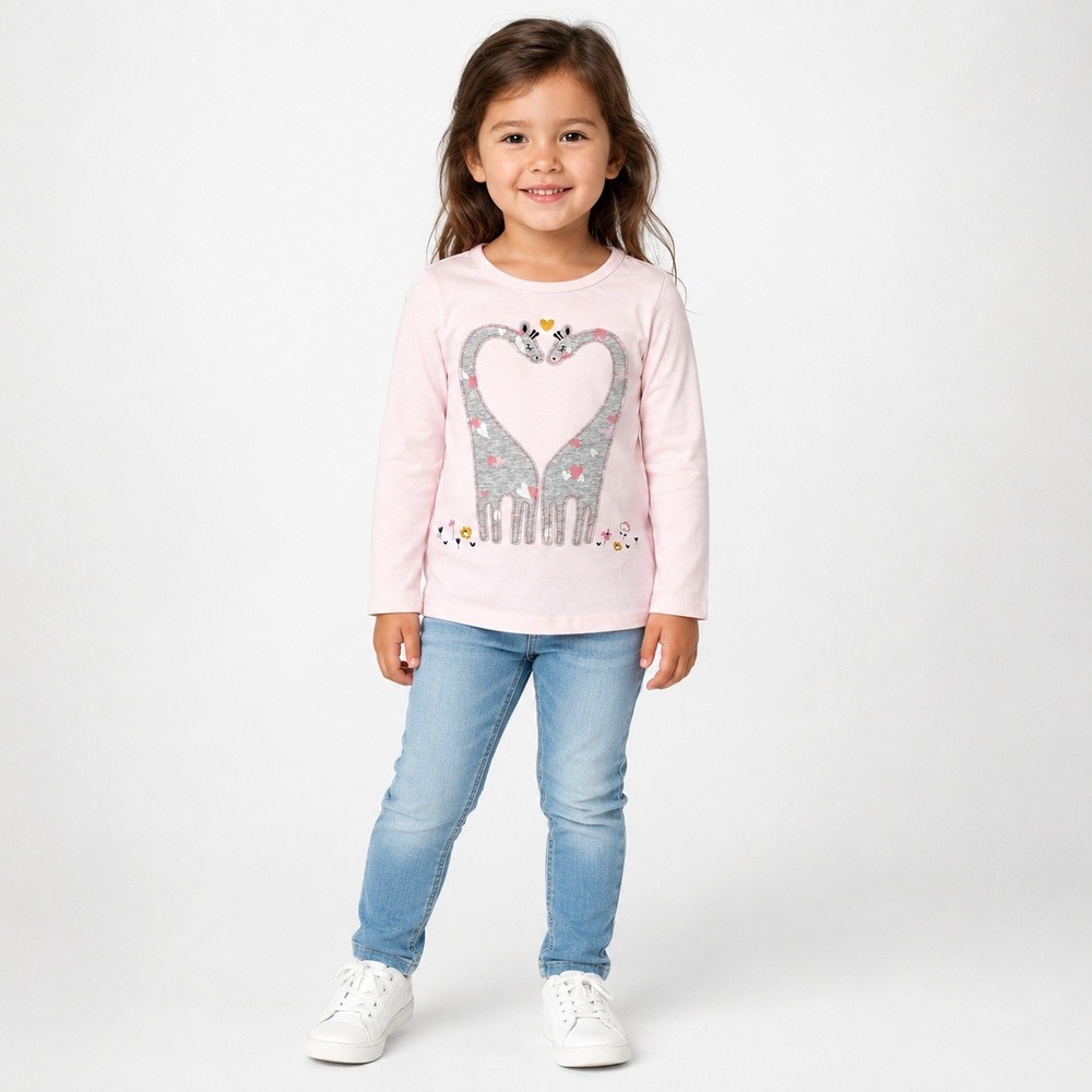 First Impressions Girls Pink Giraffe‎ Heart Applique Long Sleeve Shirt 4T Cotton